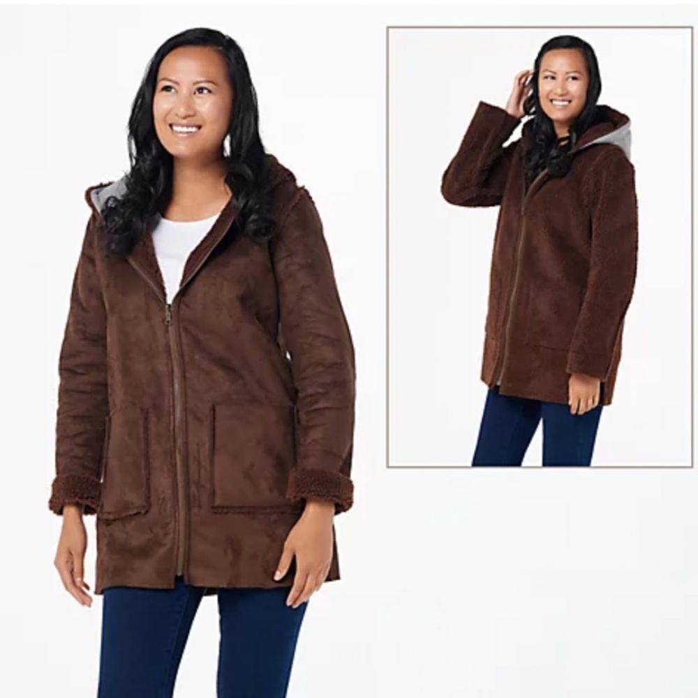 Denim and Company Women's Faux Reversible Suede Coat
